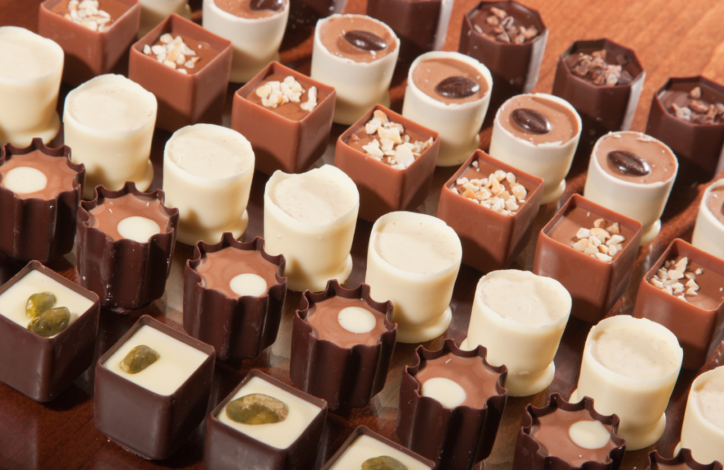 Rows of artisan chocolate truffles